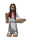 Jesus holds out wine & bread