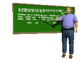 male teacher pointing at chalkboard