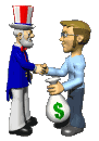Uncle Sam handing out your money to rich guy