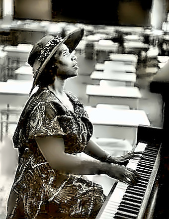 Singer Marian Anderson at piano