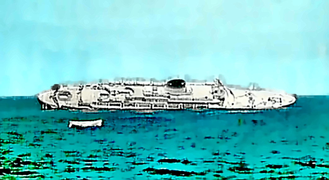 The Andrea Doria sinking after collision with Stockholm