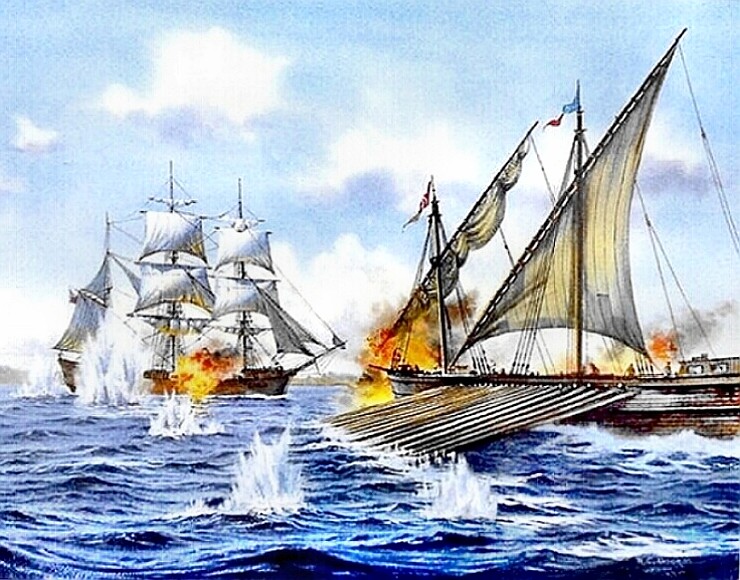 Barbary Pirate galleon & US Frigate