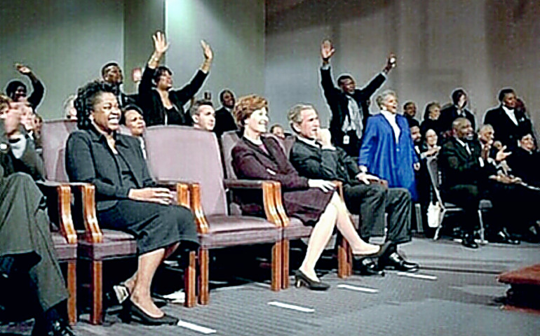 George and Laura Bush at church