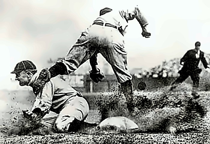 Ty Cobb stealing 3rd