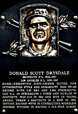 Don Drysdale Hall of Fame plaque