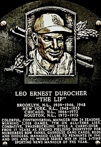 Manager Leo Durocher Hall of Fame Plaque