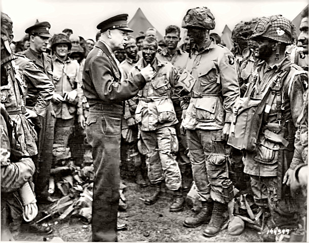 General Dwight Eisenhower with paratroopers 1944