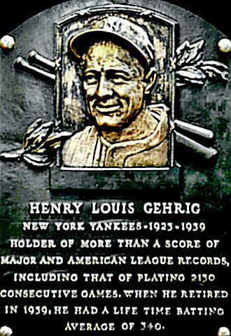 Lou Gehrig Hall of Fame plaque