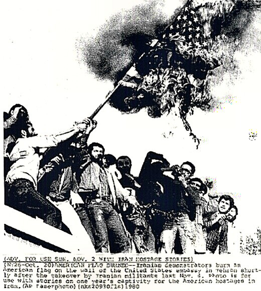 Iranian Terrorists burn US Flag in 1979