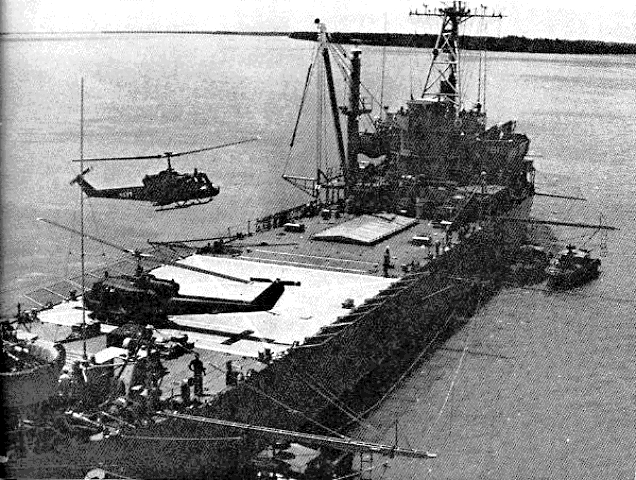 USS Jennings County in action in Bassac River, Mekong Delta, Vietnam