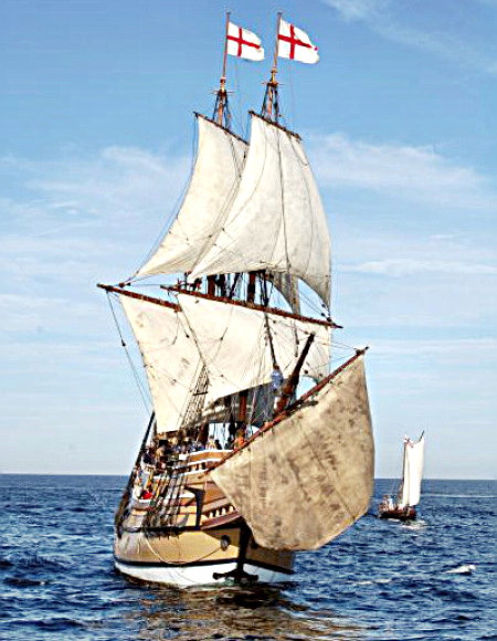 Mayflower sails from Plymouth, England, in 1620