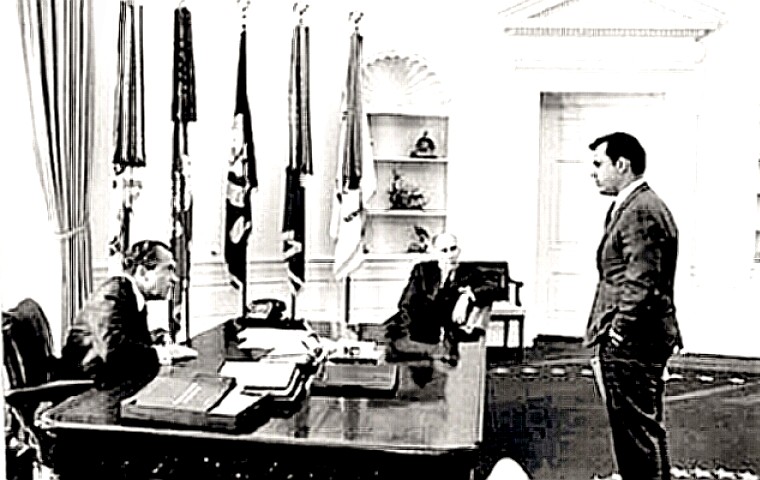 John Mitchell with Dick Nixon and Ron Ziegler