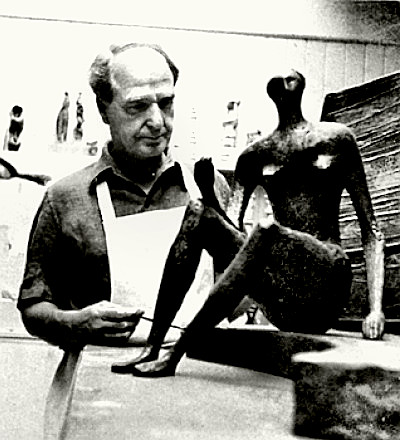 Sculptor Henry Moore at work