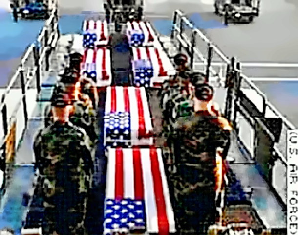 flag-draped coffins
