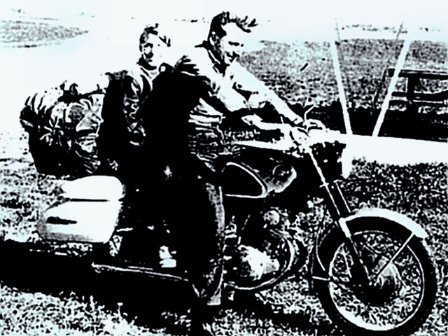 Robert Pirsig with his son during motorcycle trip
