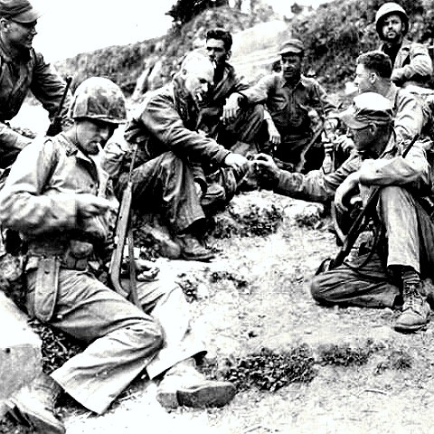 War correspondent Ernie Pyle with the troops