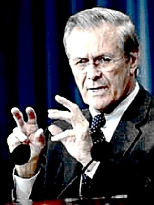 Defense Secretary Rumsfeld conjuring up a victory