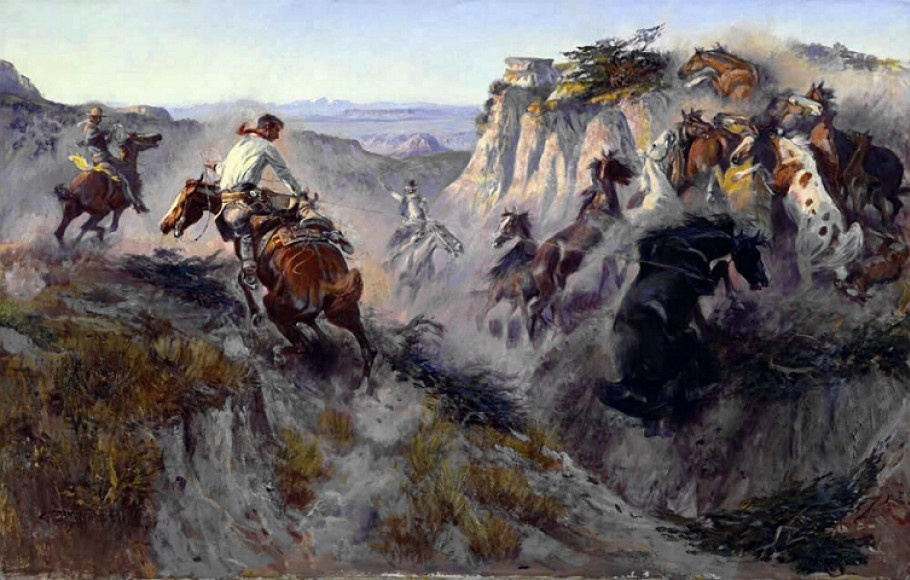Charles Marion Russell painting - Wild Horse Hunters