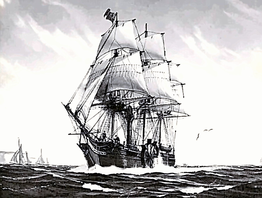 SS Savannah under sail and steam - first US steamship to cross the Atlantic