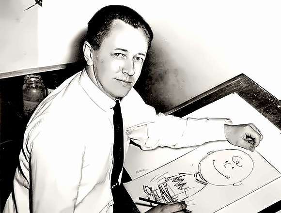 Cartoonist Charles Monroe Schulz at work