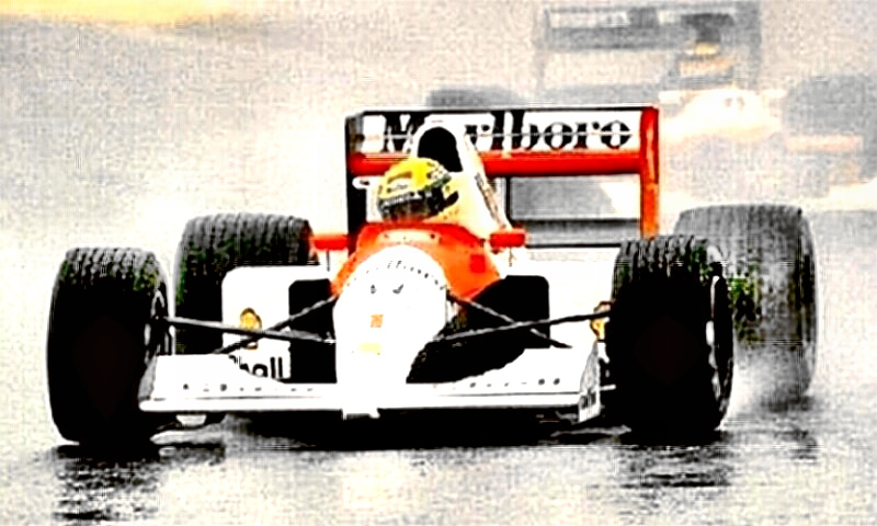 Ayrton Senna driving in the rain