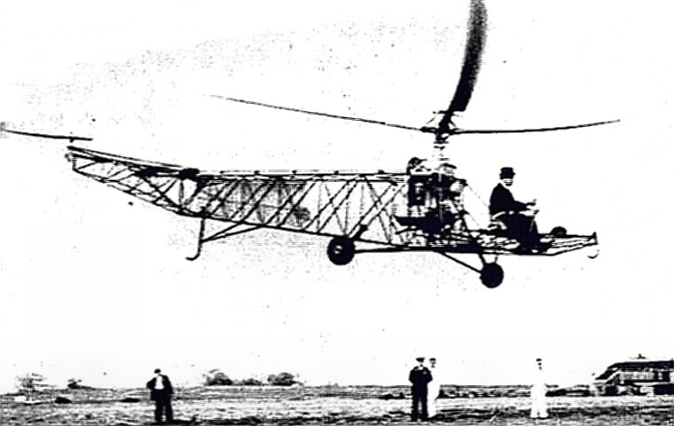 Aviation Pioneer Igor Sikorsky flying his helo