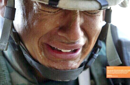 A soldier weeps