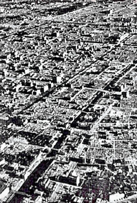 Tokyo firebombing - aerial view of destruction