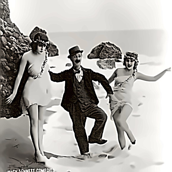 Actor Ben Turpin w/ beach-gals