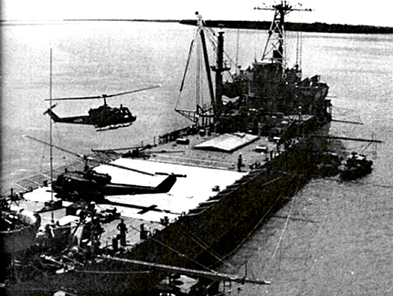 USS Jennings County in action in Bassac River, Mekong Delta, Vietnam