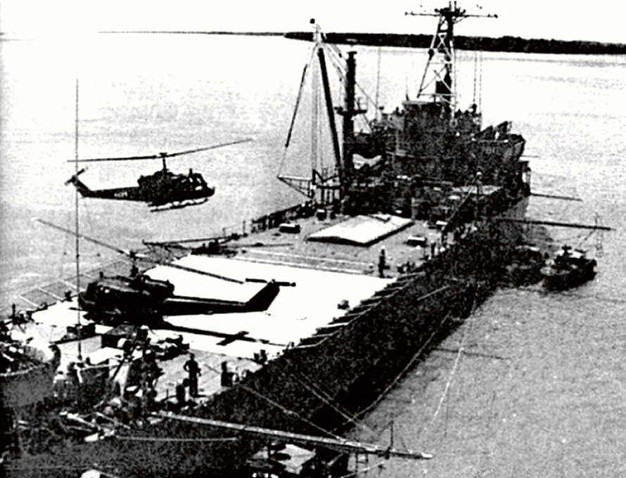USS Jennings County (LST-846) in action in Mekong Delta
