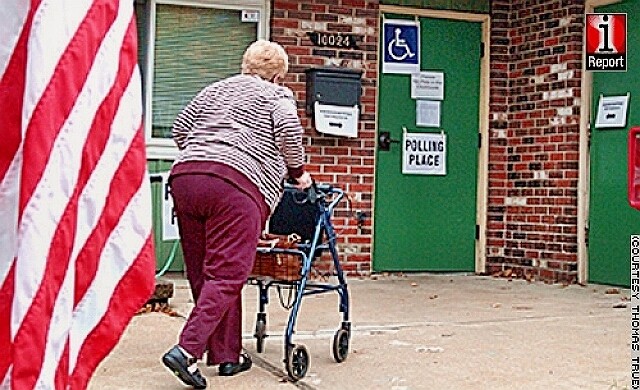 Hsndicapped voter at polls in St. Louis, Missouri