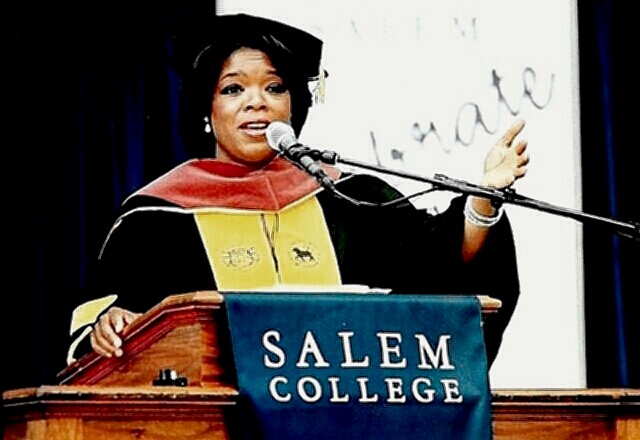 Oprah Winfrey in cap and gown